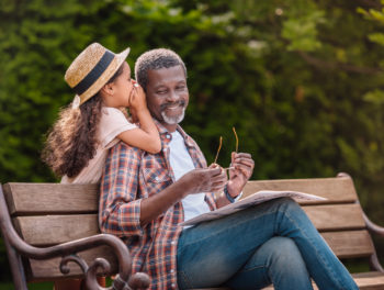 Daughter whispers to dad's ear